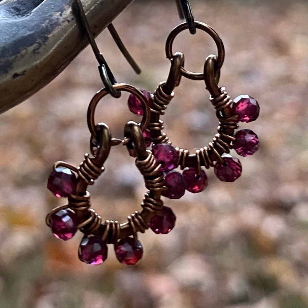 Handmade Bronze and Ruby Earrings - Picture 3 of 6